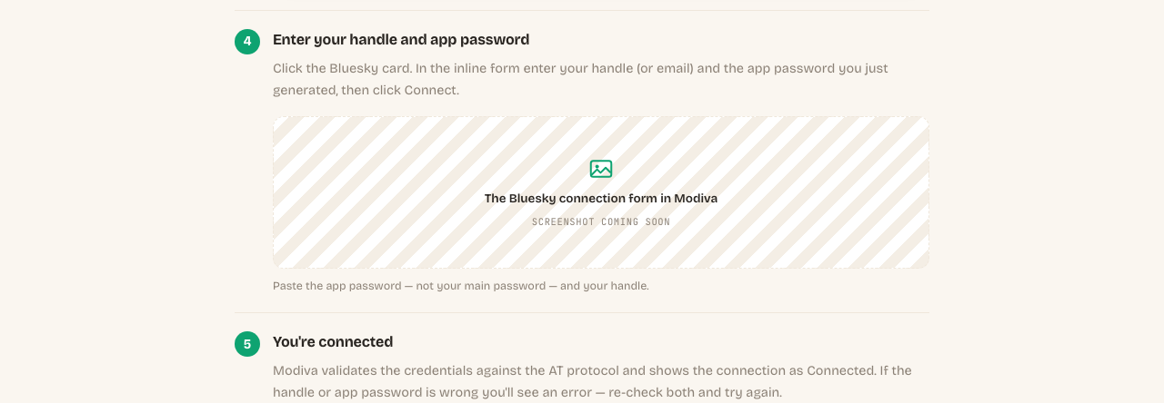 The Bluesky connection form in Modiva