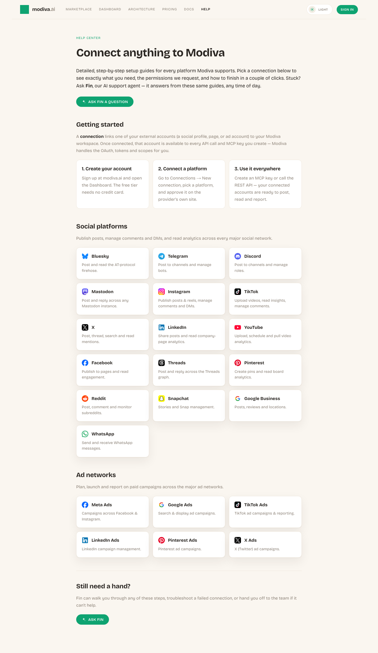 The New connection picker listing every platform