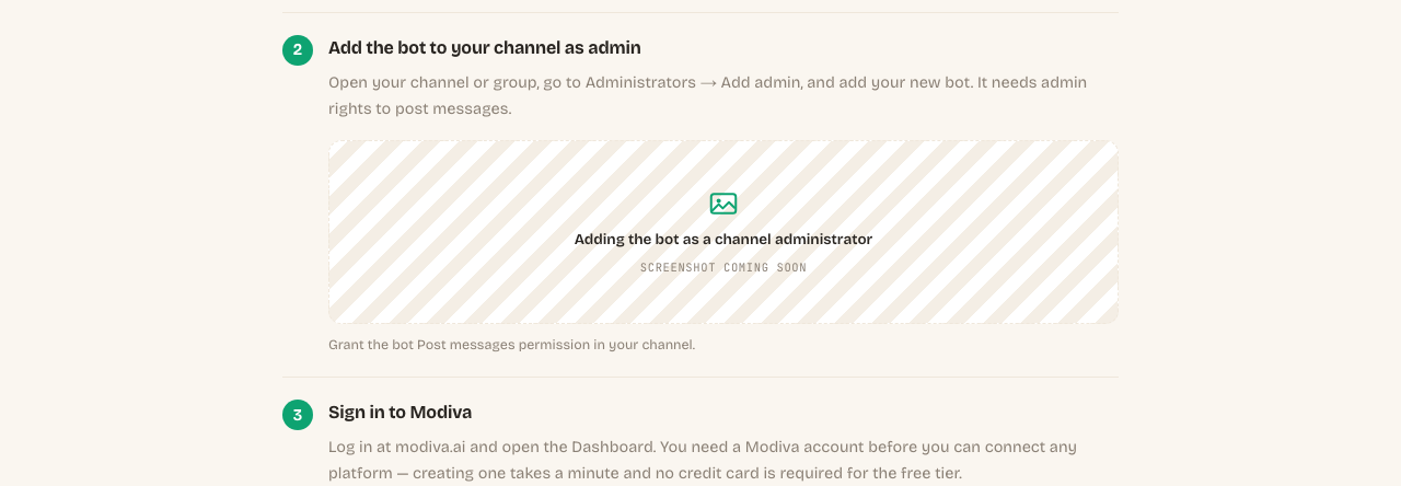 Adding the bot as a channel administrator